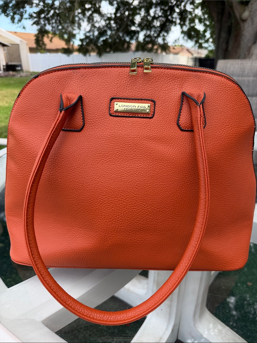 London Fog Orange Pebble-Texture Dome Satchel